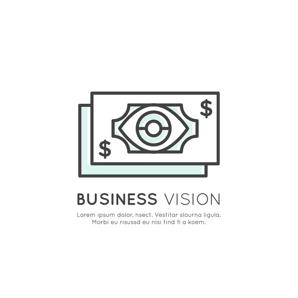 插图的商业眼光，专业的外观，管理过程中，财务工作，营销技巧 — 图库矢量图片
