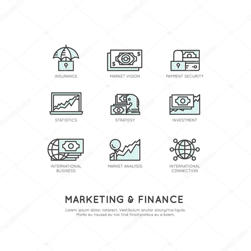 Illustration of Marketing and Finance, Business Vision, Investment, Management Process, Finance Job, Income, Revenue Source, Marketing Skill