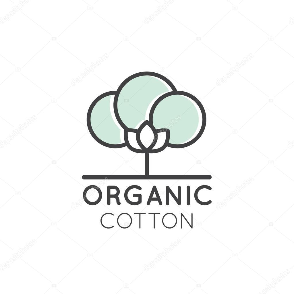 Vector Icon Style Illustration Logo of Organic Cotton Label, ECO Product Fabric Cloth, Isolated Badge