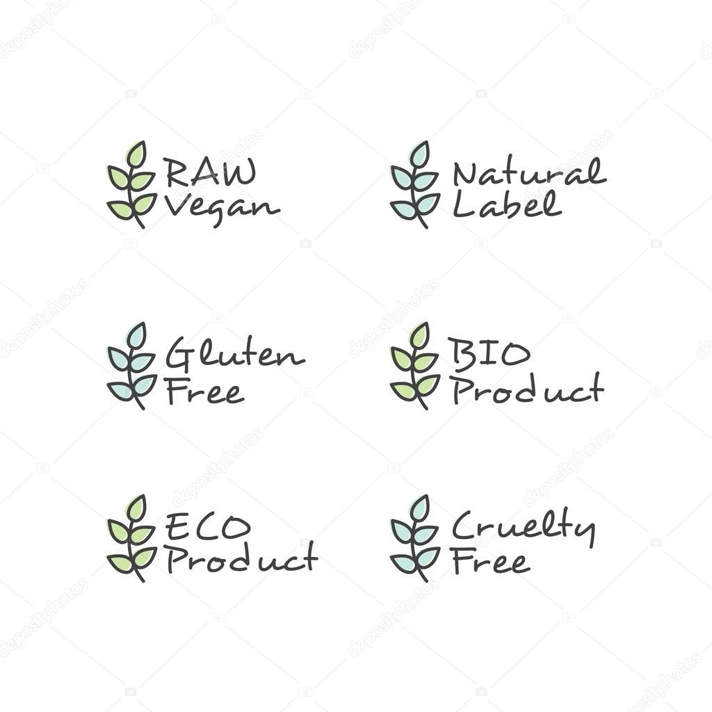 Logo Set Badge Ingredient Warning Label Icons. GMO, SLS, Paraben, Cruelty, Sulfate, Sodium, Phosphate, Silicone, Preservative Free Organic Product Stickers
