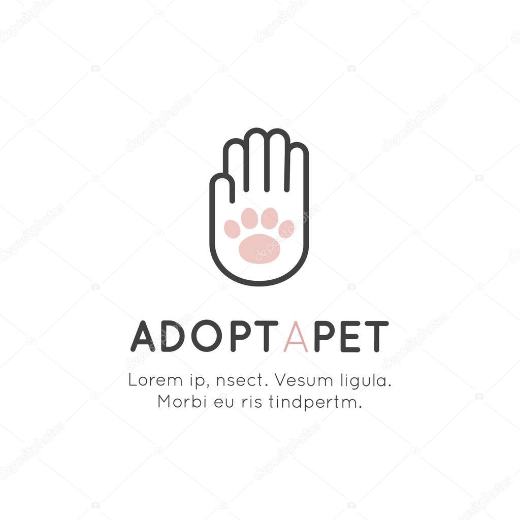 Vector Icon Style Illustration of Adopt a Pet Banner, New Owner, Domestic Animal Farm, Hotel, Isolated Minimalistic Object