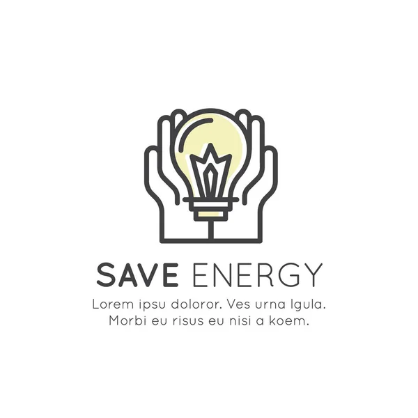 Conceito de Salvar Energia Elétrica, Reciclagem, ECO Natureza, Verde, Meio Ambiente — Vetor de Stock