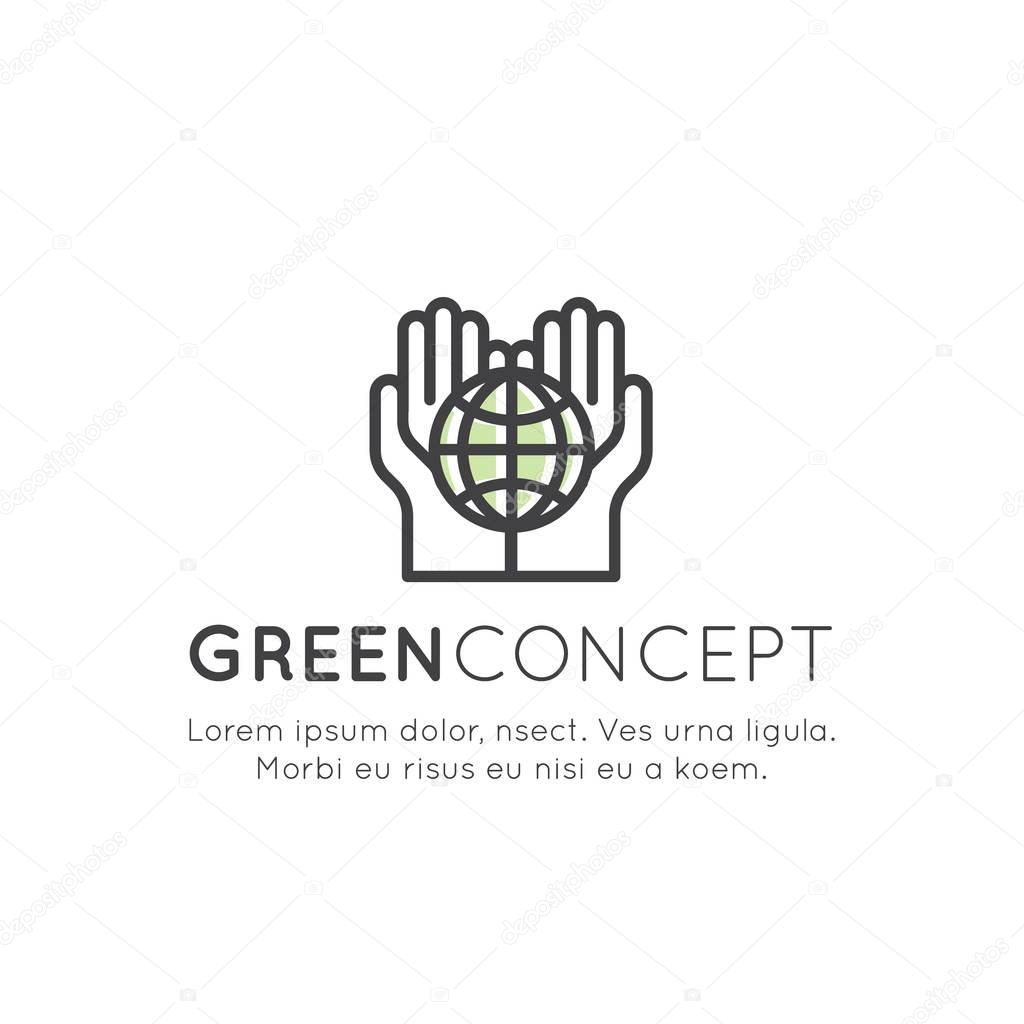 Logo Set Badge Recycling Ecological Concept, Plant a Tree, Save Energy