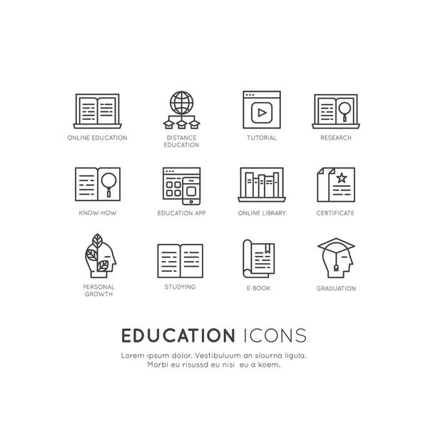 Educación y Graduación Proceso de Estudio, Aprendizaje, Obtener Conocimiento, Diploma — Vector de stock