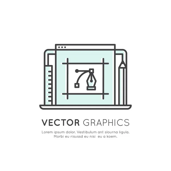 Gráficos vetoriais e processo de criação de design —  Vetores de Stock