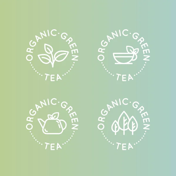 Logo címke jelvény beállítása szerves zöld tea termelési vagy bolt-egészséges életmód — Stock Vector