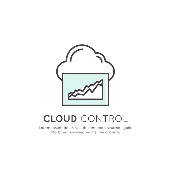Έννοια της Cloud ελέγχου διαχείρισης, Api, σύνδεση δικτύου, ασφαλή σύνδεση, κυκλοφορία, διαδικασία — Διανυσματικό Αρχείο