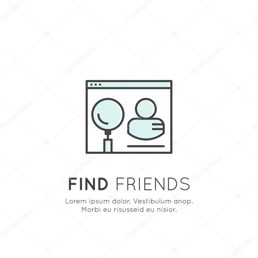 Concept of Find Friends, Browse Geo Location, Search for Account Profile ID