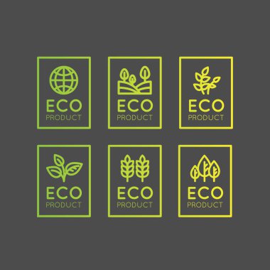 Set Badge Fresh Organic, Eco Product, Bio Ingredient Label Badge with Leaf, Earth, Green Concept Gradient Colour clipart