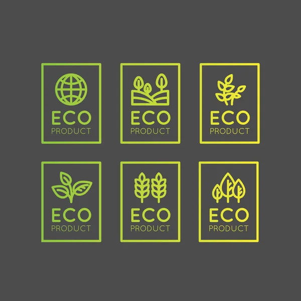 Набор значок свежий органический, экологически чистый продукт, биоингредиент этикетка Знак с листьев, Земли, Зеленая концепция Градиент цвет — стоковый вектор