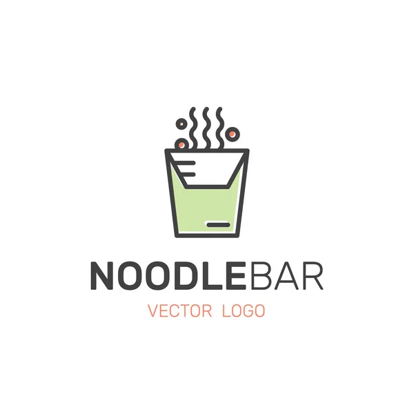 Asian Street Fast Food Bar o negozio, Noodle Meal in una ciotola e scatola con bacchette — Vettoriale Stock