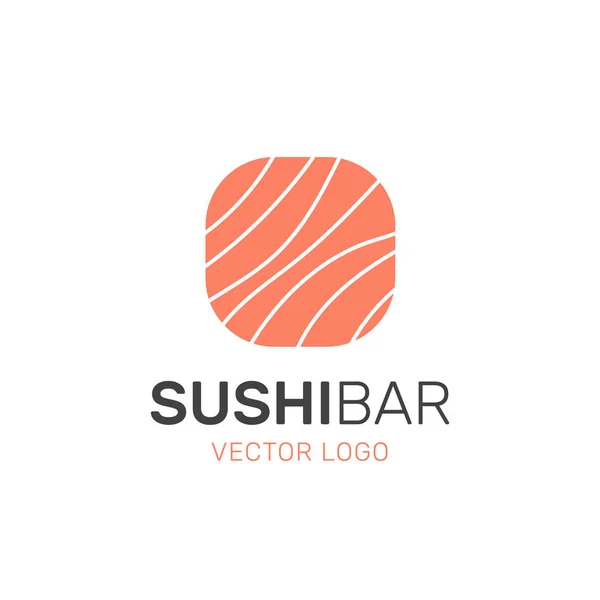 Logotipo de rua asiática Fast Food Bar ou Shop, Sushi, Maki, Onigiri Salmon Roll com pauzinhos — Vetor de Stock