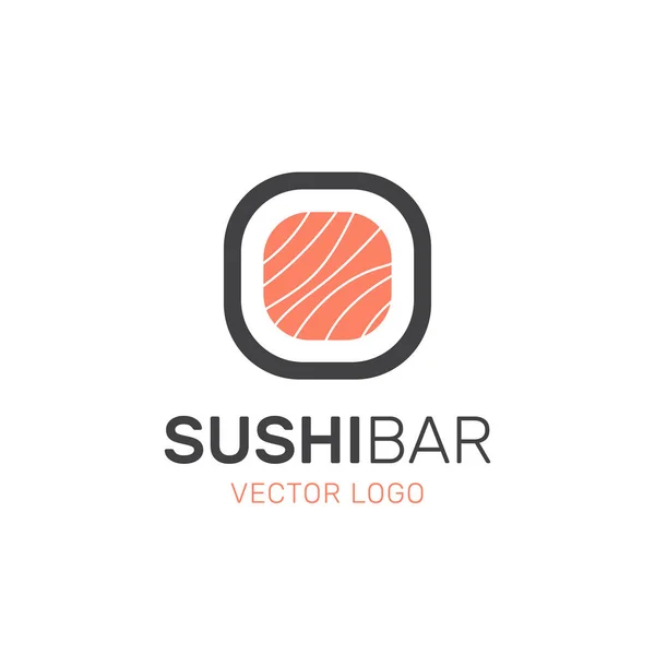 Logo der asiatischen Street-Food-Bar oder -Shop, Sushi, Maki, Onigiri Lachsrolle mit Essstäbchen — Stockvektor