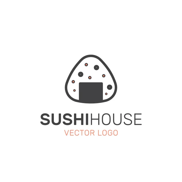 Logo de Asian Street Fast Food Bar o tienda, Sushi, Maki, Onigiri Salmon Roll con palillos — Vector de stock