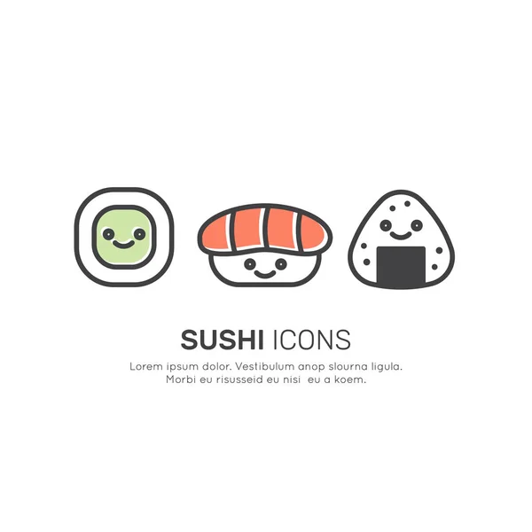 Logo de Asian Street Fast Food Bar o tienda, Sushi, Maki, Onigiri Salmon Roll con palillos — Archivo Imágenes Vectoriales
