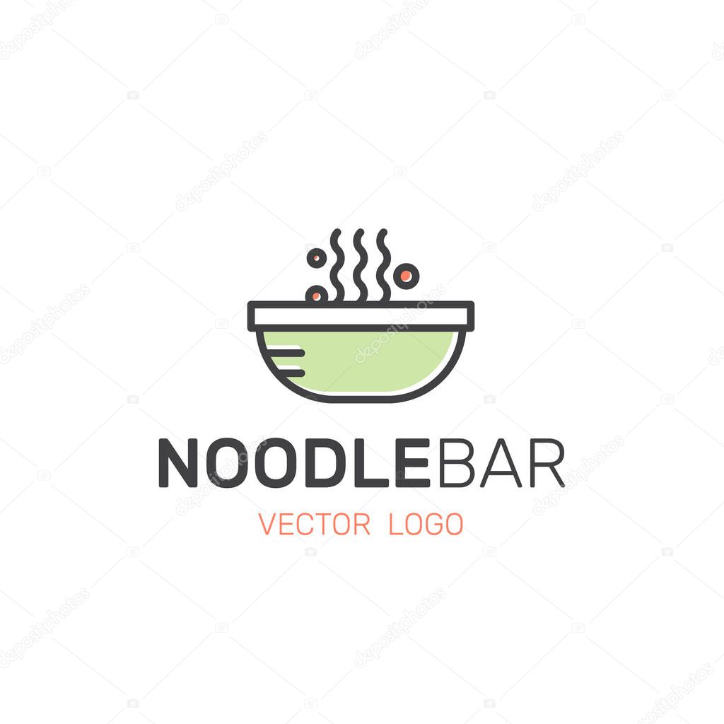 Vector Icon Style Illustration of Asian Street Fast Food Bar or Shop, Noodle Meal in a Bowl and Box with Chopsticks, Isolated Minimalistic Object