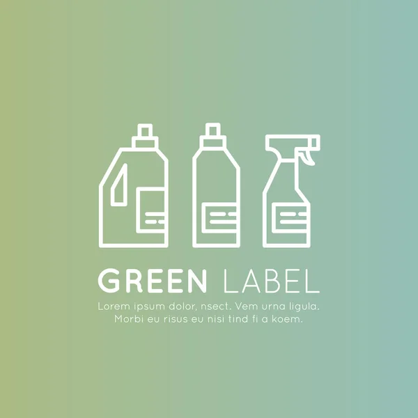 Wasserij en vloeibare flessen, Eco groen ingrediënten, natuurlijke producten, milieuvriendelijk schoonmaken — Stockvector