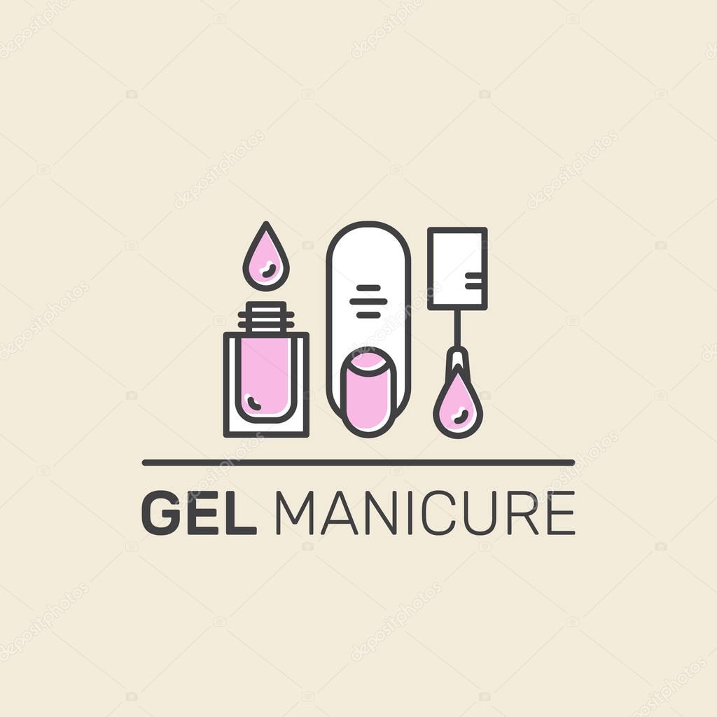 Vector Icon Style Illustration Set for Gel Manicure Pedicure Salon or Shop Web Site Page, Isolated Objects, Nail and Finger Supplies and Tools