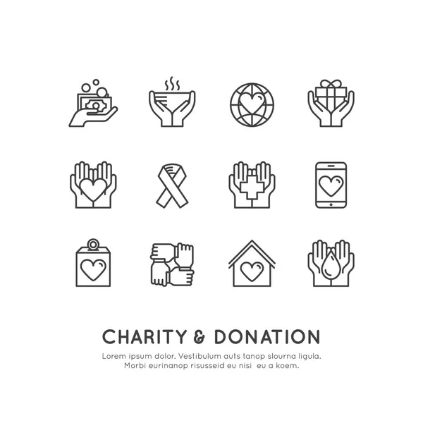 Elements for Nonprofit Organizations and Donation Centre. Symboles de collecte de fonds, label de projet de financement participatif, logo de bienfaisance — Image vectorielle