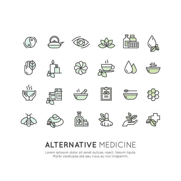 Alternative Medicine. IV Vitamin Therapy, Anti-Aging, Wellness, Ayurveda, Chinese Medicine — Stock Vector