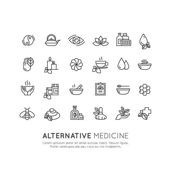 Ícone estilo logotipo sinal conjunto de medicina alternativa —  Vetores de Stock