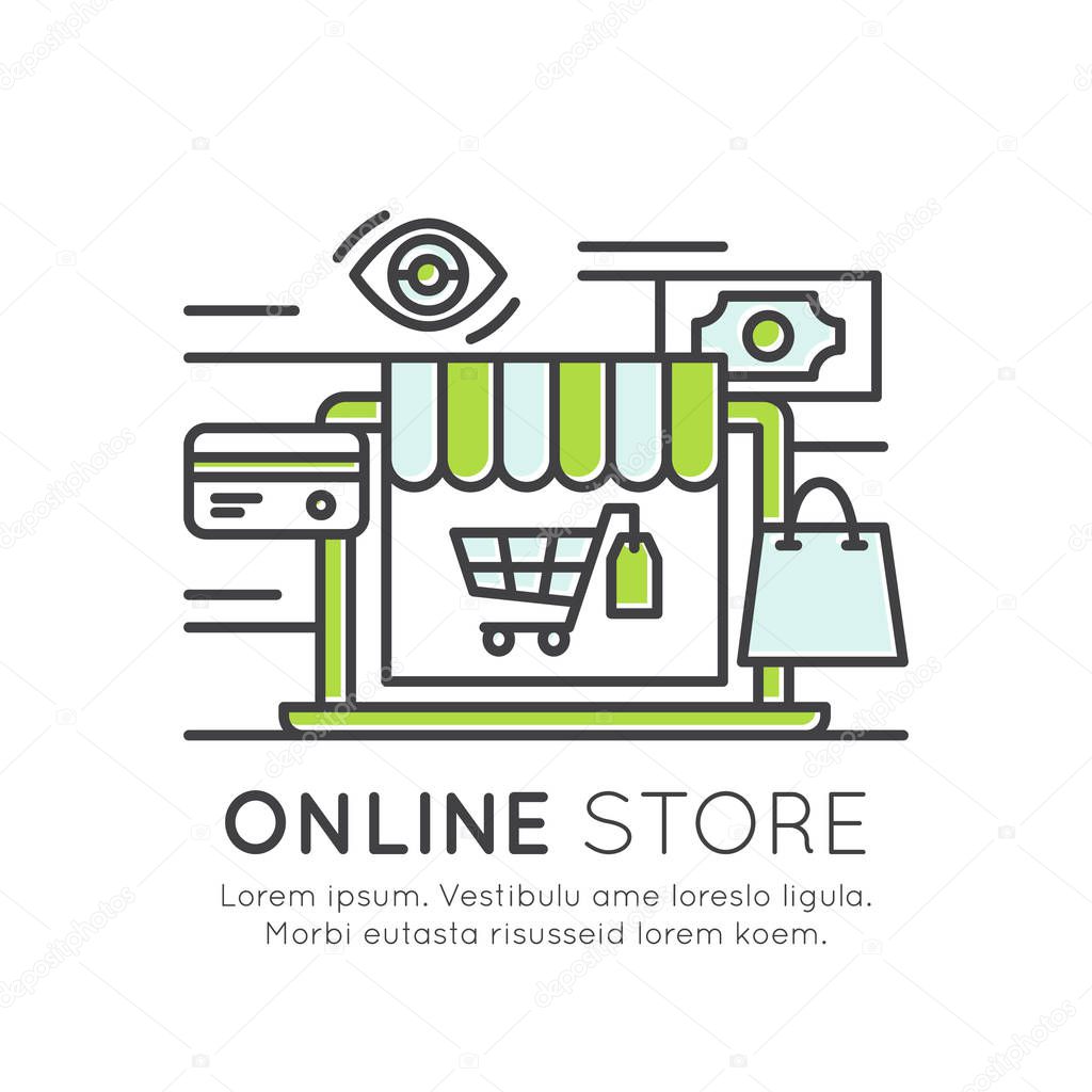 Online Store Market, Shopping Basket Cart