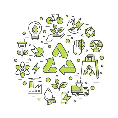  Logo Rozet ekolojik kavram geri dönüşüm ayarlayın. Tek Sayfa Web sitesi şablon Banner