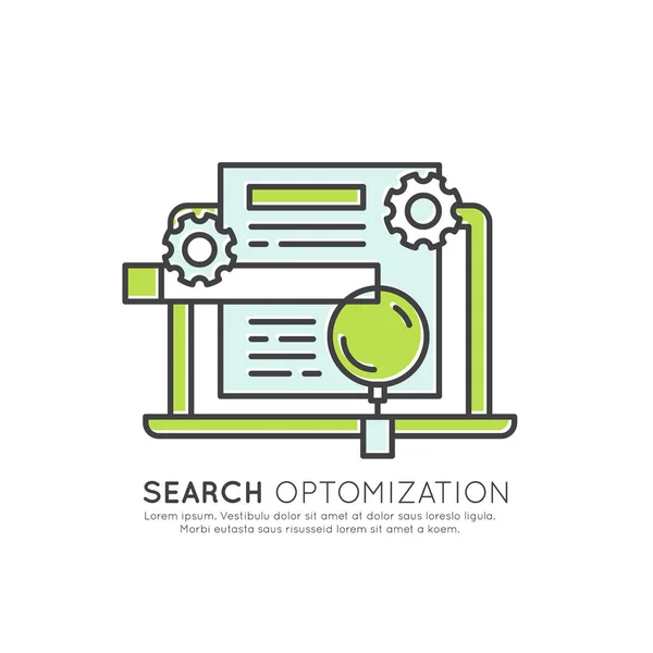 Concept de logo du processus d'optimisation des moteurs de recherche SEO — Image vectorielle