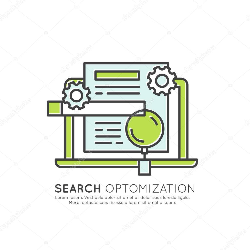 Vector Icon Style Illustration Logo Concept of SEO Search Engine Optimization Process