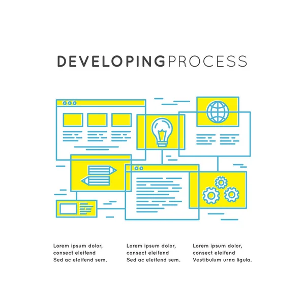 Programação Web Site, SEO, Wireframing e processo de concepção, Fundo isolado para Web e Mobile —  Vetores de Stock