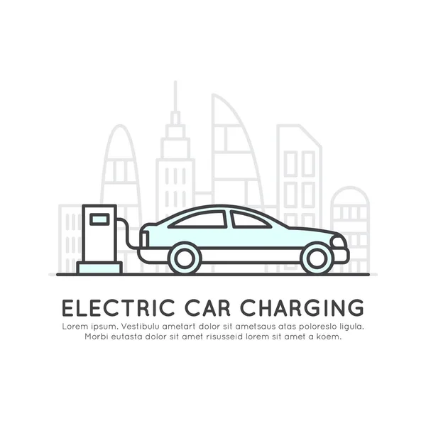 Cargador de enchufe de fuente de alimentación, Carga de coche eléctrico, Símbolo de energía renovable, Insignia aislada — Archivo Imágenes Vectoriales