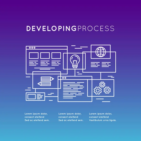 Programmation de site Web, SEO, processus de Wireframing et de conception, arrière-plan isolé pour le Web et mobile — Image vectorielle