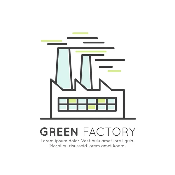 Energia rinnovabile, tecnologia sostenibile, riciclaggio, soluzioni ecologiche, paesaggio ecologico delle fabbriche — Vettoriale Stock