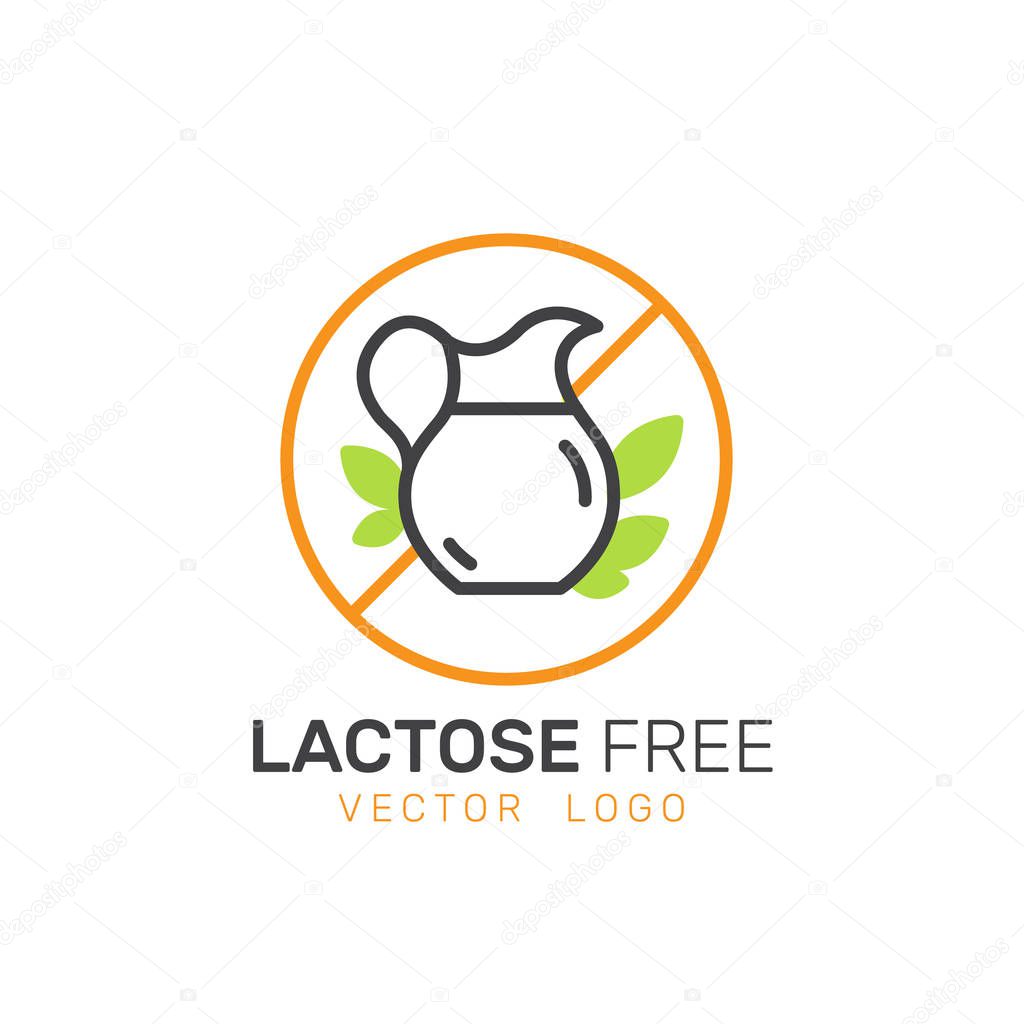 Illustration Logo Badge Ingredient Warning Label Icons. Allergens Lactose Diary, Milk. Vegetarian and Organic symbols. Food Intolerance