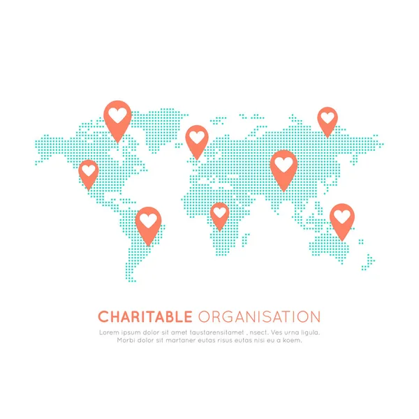 非营利组织和捐赠中心的地图背景。筹款符号 — 图库矢量图片