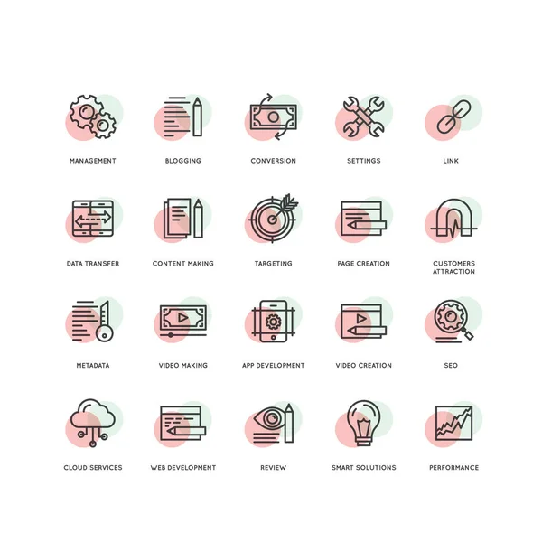 SEO y procesos de desarrollo, gestión web y móvil, programación y codificación — Archivo Imágenes Vectoriales