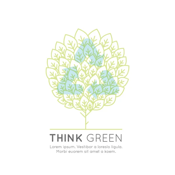 Riciclaggio Concetto ecologico con foglie verdi e albero. Banner modello sito web di una pagina — Vettoriale Stock