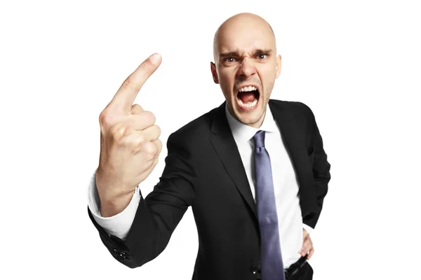 Furious man threatens his finger — Stock Photo, Image