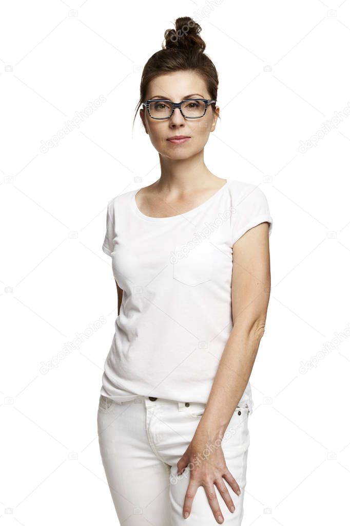 Confident Woman in White T-shirt