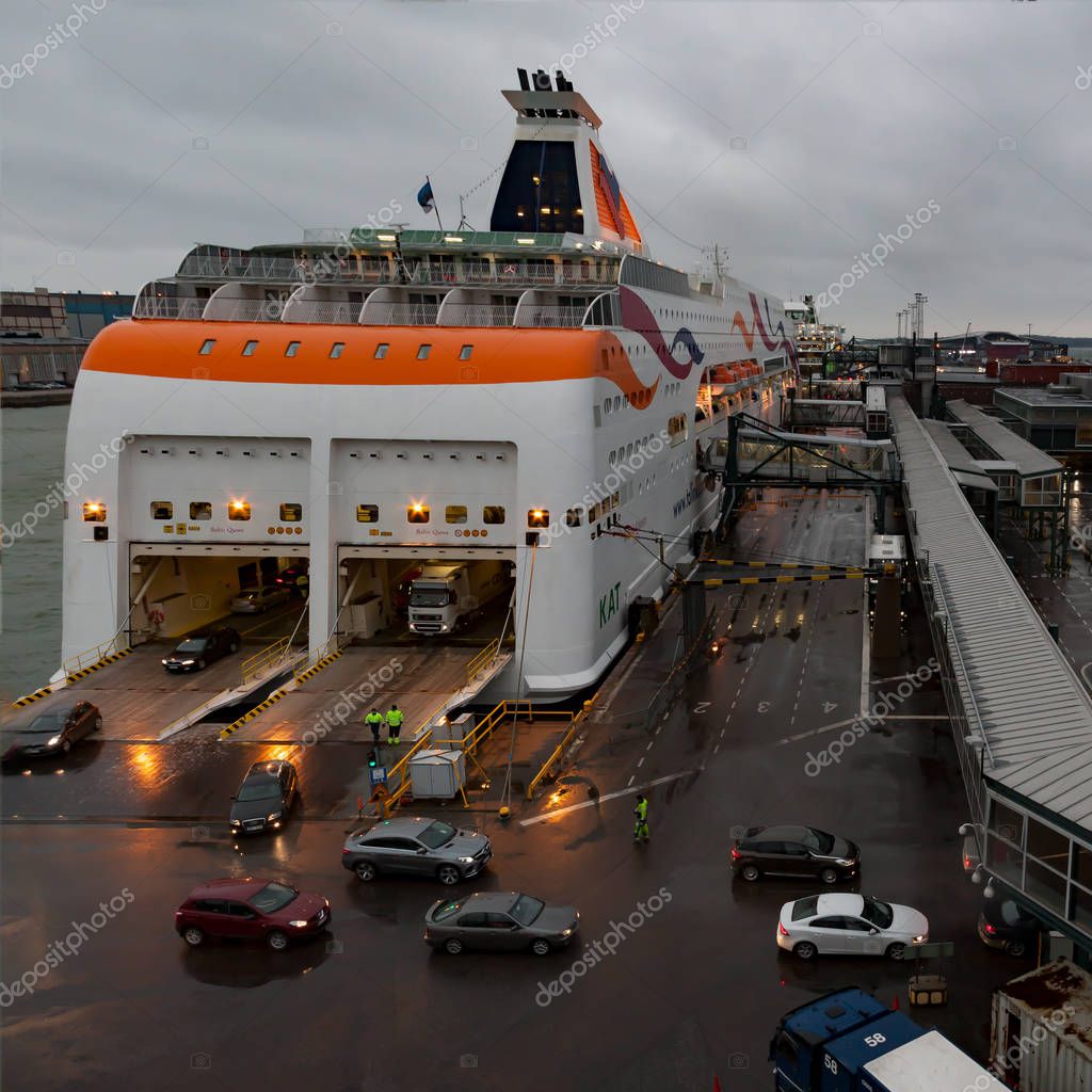 Helsinki Finland October 27 The Ferry Boat Tallink Is Moored