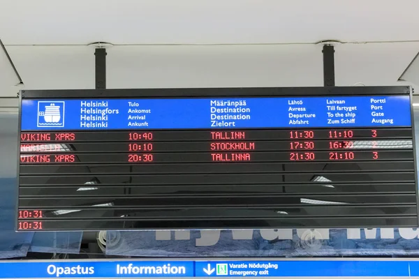 HELSINKI, FINLAND - OCTOBER 27 : tthe schedule of ferries in the building erminal facility of the ferry company Viking Line in Helsinkii , Finland OCTOBER 27 2016. — Stock Photo, Image