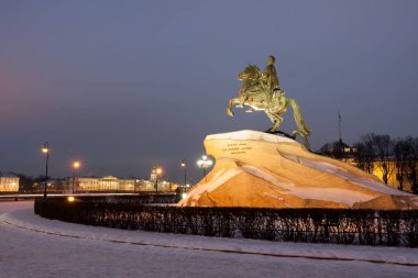 Kış, bronz Süvari St Petersburg büyük anıt peter