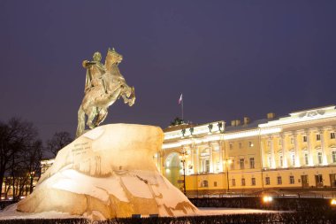 Kış, bronz Süvari St Petersburg büyük anıt peter