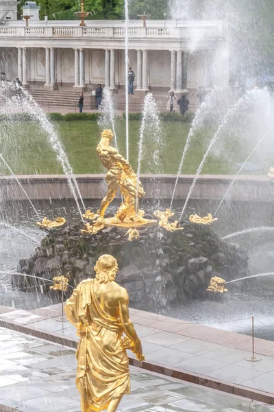 圣彼得堡，俄罗斯 6 月 03，2017年。大喷泉层叠在彼得夏宫. — 图库照片