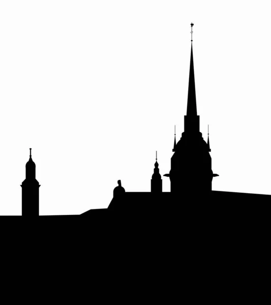 Silhouette Noire Cathédrale Dans Vieille Ville Stockholm Suède — Image vectorielle