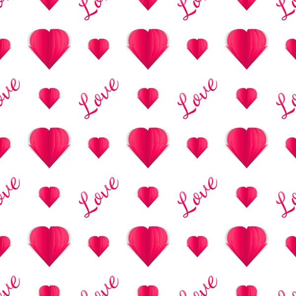 Dikişsiz desen kağıt kalpleri ve metin. Sevgililer Günü'fikir tasarımınız için. Tatil hediye için tasarım. Kağıdı illüstrasyon kesin. Seviyorum. 14 Şubat. Papercut