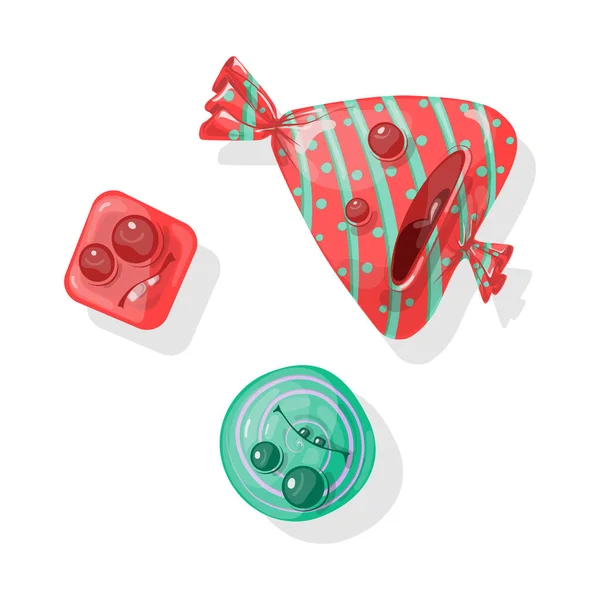 Şeker tatlı duygu. Parlak ambalajı. Beyaz izole. Tasarımınız için şeker şablonu. Vektör çizim. yüzler gibi davranarak şeker.