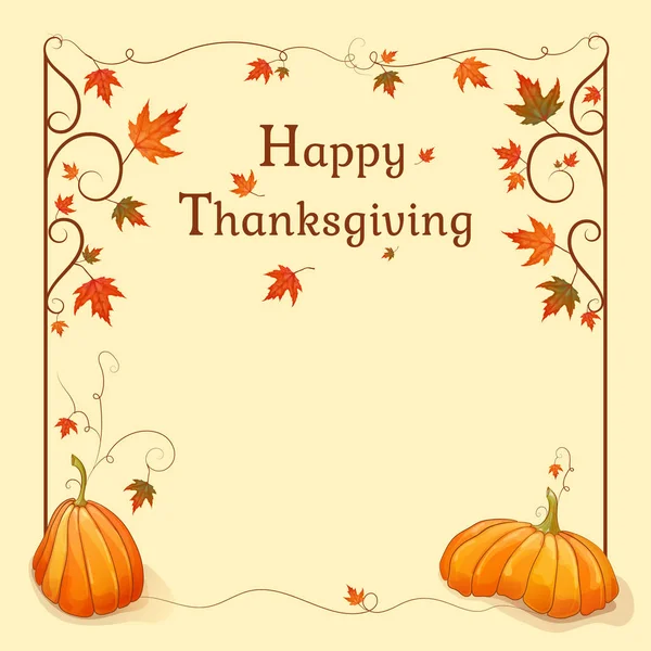 Mutlu şükran günleri. Tasarım şablonu. Meşe ve kabaklar renkli sonbahar yaprakları ile çerçeve. Vektör çizim.