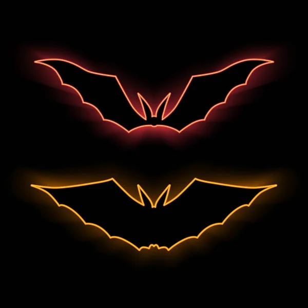 霓虹灯标志 霓虹灯蝙蝠 万圣节的霓虹灯象征 矢量插图 一个发光的符号 — 图库矢量图片