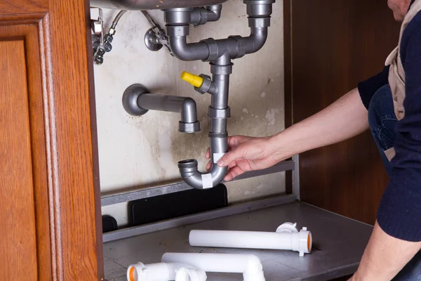 Plumber Work Fix Sink — Stock Photo, Image